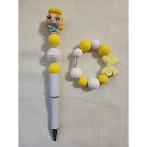 Bead Pen & Cup Charm Matching Combo Young Cinderella & Bow Silicone Beads